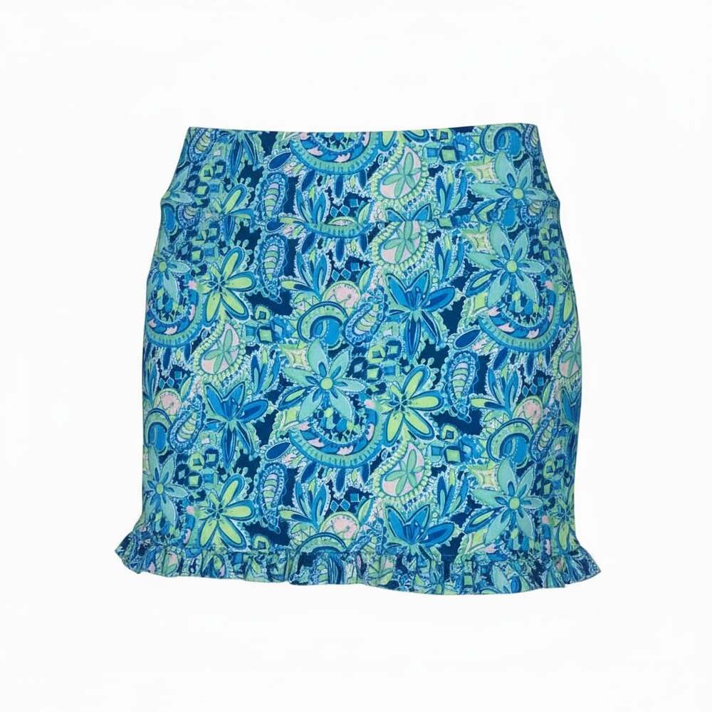 Jean-Pierre Klifa Blue Green Floral Paisley Ruffled Skort Size L
